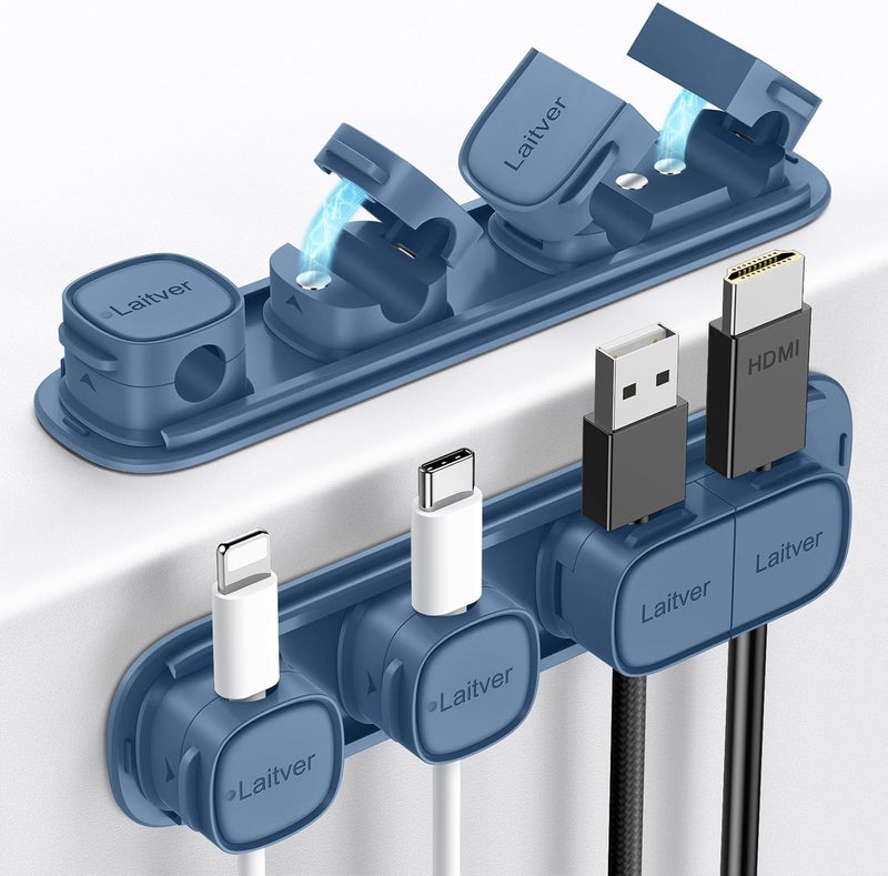 Laitver 6 Pack Magnetic Cable Clips [1s Open/Lock], Cord Organizer Holder Strong Adhesive Desk Cable Management- Organize Charging Cords Neatly for Home, Office, Car,Desk, Nightstand-Porcelain Blue - Image 1